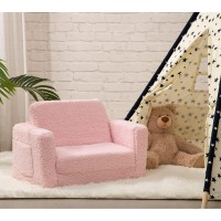 Alimorden 2In1 Flip Out Cuddly Sherpa Toddler Couch Convertible Sofa To Lounger Pink