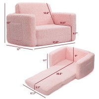 Alimorden 2In1 Flip Out Cuddly Sherpa Toddler Couch Convertible Sofa To Lounger Pink