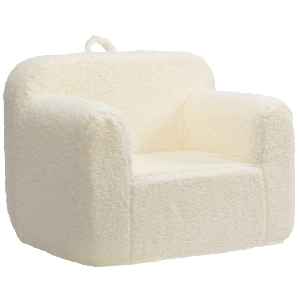 Alimorden Kids Ultra-Soft Snuggle Foam Filled Chair, Toddler Cuddly Sherpa Reading Couch For Boys And Girls, Cream