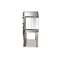 Baxton Studio Elgin contemporary glam and Luxe Brushed Silver Finished Wood and Mirrored glass 2-Drawer Nightstand