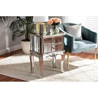 Baxton Studio Elgin contemporary glam and Luxe Brushed Silver Finished Wood and Mirrored glass 2-Drawer Nightstand