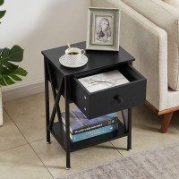 Vecelo End Table,Modern Night Stand With Drawer& Shelf, Nightstand For Bedroom Living Room Office, 1 Pack, Black