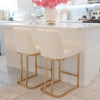 Maison Arts Off White & Gold Counter Height Bar Stools With Backs Set Of 2 For Kitchen Counter 24 Inch Modern Barstools Upholstered Farmhouse Bar Chairs Faux Leather Island Stools