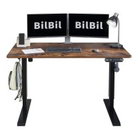 Bilbil Electric Height Adjustable Standing Desk, 48 X 24 Inches Sit To Stand Desk Home Office Desk With Splice Board, Black Frame/Rustic Brown Top