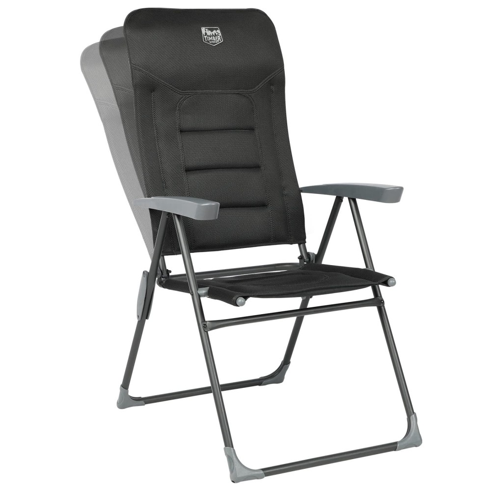 Timber Ridge Adjustable Folding Patio High Back For Adults Lightweight Aluminum Padded Lawn Chair For Outside, Heavy Duty Supports 300 Lbs, Black-1 Pack