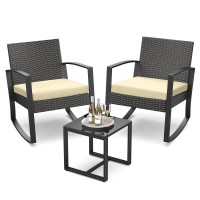 Qsun 3 Pieces Porch Furniture Set Patio Rocking Bistro Set Outdoor Patio Chairs Rattan Conversation Sets With Coffee Table For F