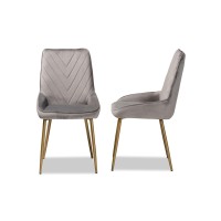 Baxton Studio Priscilla Contemporary Glam and Luxe Grey Velvet Fabric Upholstered and Gold Finished Metal 2Piece Dining Chair S