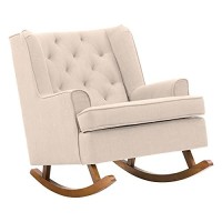 Corliving Boston Soft Beige Tufted Fabric And Wood Rocking Chair