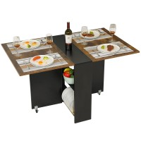 Tiptiper Folding Dining Table With 6 Wheels Folding Kitchen Table With 2Layer Storage Shelf Space Saving Dining Table For Sma