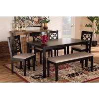 Gabriel Modern and Contemporary Sand Fabric Upholstered and Dark Brown Finished Wood 6Piece Dining Set