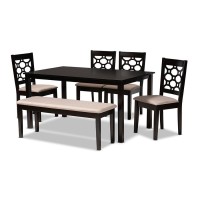 Gabriel Modern and Contemporary Sand Fabric Upholstered and Dark Brown Finished Wood 6Piece Dining Set