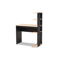 Baxton Studio Callahan Modern and Contemporary Two-Tone Dark Grey and Oak Finished Wood Desk with Shelves