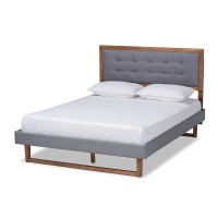 Baxton Studio Emele Modern Transitional Dark Grey Fabric Upholstered and Ash Walnut Brown Finished Wood King Size Platform Bed