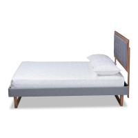 Baxton Studio Emele Modern Transitional Dark Grey Fabric Upholstered and Ash Walnut Brown Finished Wood King Size Platform Bed