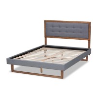 Baxton Studio Emele Modern Transitional Dark Grey Fabric Upholstered and Ash Walnut Brown Finished Wood King Size Platform Bed