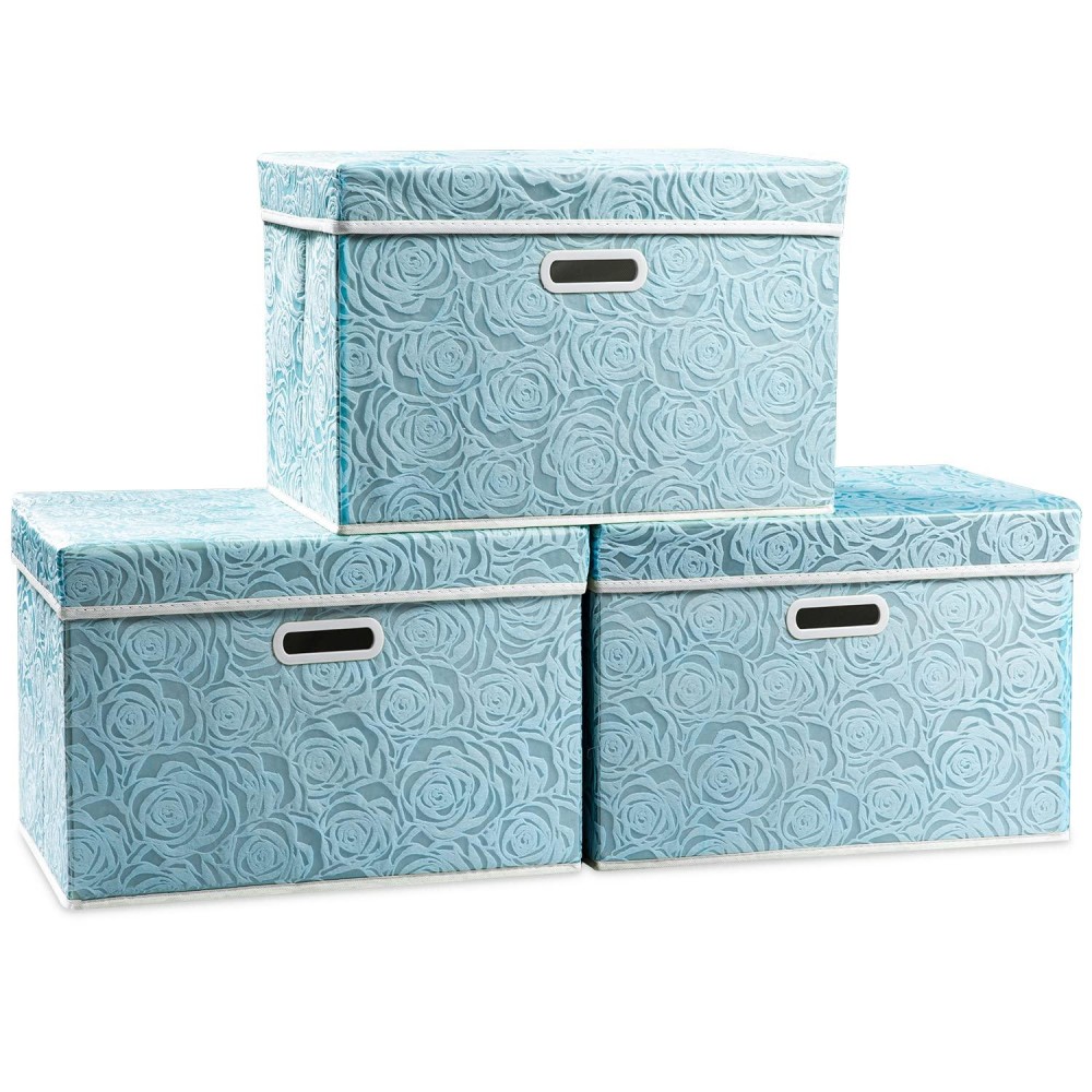 Prandom Larger Collapsible Storage Cubes With Lids Fabric Decorative Storage Bins Boxes Organizer Containers Baskets With Cover