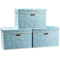 Prandom Larger Collapsible Storage Cubes With Lids Fabric Decorative Storage Bins Boxes Organizer Containers Baskets With Cover