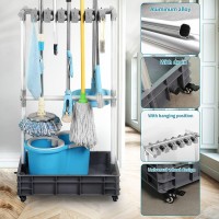 Qtjh Broom And Mop Holder Put Wet Mops Movable Floor-Mounted Mop Rack Floor Standing Cleaning Tool Cart Storage For Garden Garage Schools  Hospitals  Factories  Hotels Property Companies (12Racks)