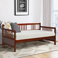 Kotek Twin Daybed Frame, Wooden Sofa Bed Guest Bed With Rails, Platform Bed Frame Twin Size For Living Room, Bedroom (Cherry)