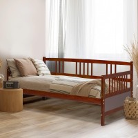 Kotek Twin Daybed Frame, Wooden Sofa Bed Guest Bed With Rails, Platform Bed Frame Twin Size For Living Room, Bedroom (Cherry)