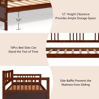 Kotek Twin Daybed Frame, Wooden Sofa Bed Guest Bed With Rails, Platform Bed Frame Twin Size For Living Room, Bedroom (Cherry)