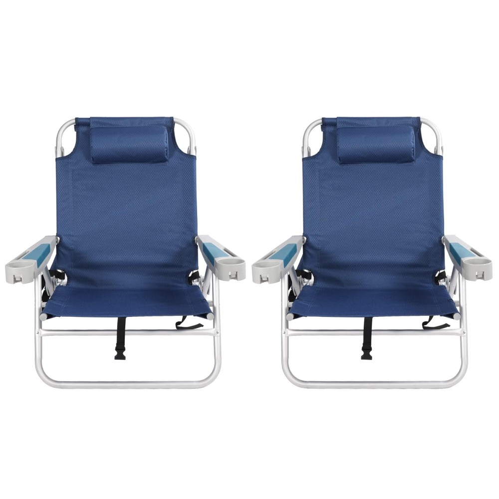 Redswing Portable Backpack Beach Chair, Multi-Position Folding Low Beach Chair For Adults, Aluminum Heavy Duty Compact Chair For Concert, Beach, Picnic, 2 Pack Of Blue