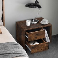 Tukailai Modern Nightstand With 2 Drawers, Open Storage & Solid Wood Legs, Bedside Table Cabinet Storage Unit For Bedroom (Brown)