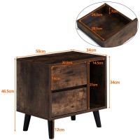 Tukailai Modern Nightstand With 2 Drawers, Open Storage & Solid Wood Legs, Bedside Table Cabinet Storage Unit For Bedroom (Brown)