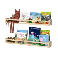 Classic Nursery Shelves, Set Of 2 Natural Wood Floating Book Shelves For Kids Room, Wall Shelves For Bathroom Decor, Kitchen Spice Rack, Book Shelf Organizer For Baby Nursery D