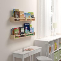Classic Nursery Shelves, Set Of 2 Natural Wood Floating Book Shelves For Kids Room, Wall Shelves For Bathroom Decor, Kitchen Spice Rack, Book Shelf Organizer For Baby Nursery D
