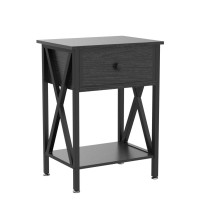 Vecelo Nightstands Modern End Side Tables Night Stand With Drawer Storage Shelf For Bedroom Living Room Office Lounge 2 Blac