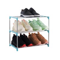 Xerhnan 3Tier Stackable Small Shoe Rack Lightweight Shoe Shelf Storage Organizer For Entryway Hallway And Closetblue