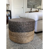 S & L Homes Pouf Ottoman - 100% Jute Braided Footrest Pouf Hand Knitted Traditional Cord Boho Pouffe For Living Room, Bedroom, Nursery, Patio, Lounge Colorblock - Natural Grey (18?18?12?