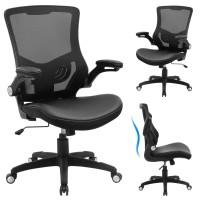 Office Chair Ergonomic Desk Chair Computer Pu Leather Home Office Desk Chair Mesh Adjustable Lumbar Support Flipup Armrests E