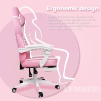 Lemberi Pink Gaming Chair With Footrest Kawaii Cute Pink Gamer Chair For Girl Girls Video Game Chairs Computer Gaming Chair Wit