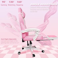 Lemberi Pink Gaming Chair With Footrest Kawaii Cute Pink Gamer Chair For Girl Girls Video Game Chairs Computer Gaming Chair Wit