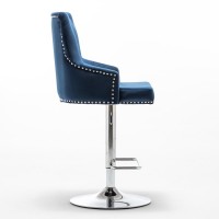 Better Home Products Monroe Velvet Tufted Adjustable Swivel Bar Stool Set Blue