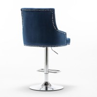 Better Home Products Monroe Velvet Tufted Adjustable Swivel Bar Stool Set Blue