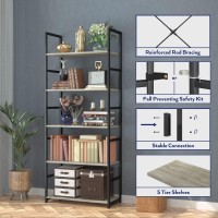 Numenn 5 Tier Bookshelf Tall Bookcase Shelf Storage Organizer Modern Book Shelf For Bedroom Living Room And Home Office Grey