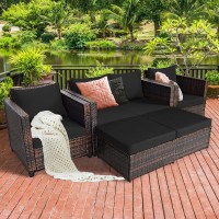 Tangkula 5 Pieces Patio Furniture Set, Outdoor Rattan Sofa Set W/Removable Cushions, Wicker Loveseat W/Single Sofa & Ottoman, Sectional Sofa Conversation Set For Yard, Garden, Poolside (Black)