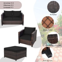 Tangkula 5 Pieces Patio Furniture Set, Outdoor Rattan Sofa Set W/Removable Cushions, Wicker Loveseat W/Single Sofa & Ottoman, Sectional Sofa Conversation Set For Yard, Garden, Poolside (Black)