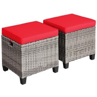 Tangkula 2 Pieces Patio Rattan Ottomans Outdoor Wicker Footstool Footrest Seat With Soft Cushions And Steel Frame Allweather