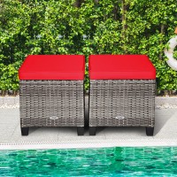 Tangkula 2 Pieces Patio Rattan Ottomans Outdoor Wicker Footstool Footrest Seat With Soft Cushions And Steel Frame Allweather