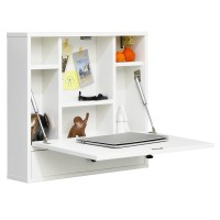 Tangkula Wall Mounted Desk, Pneumatic Floating Desk Wall Mount Laptop Table Desk With Magnetic Foldable Tabletop, Space Saving Wall Mounted With Storage Drawer And Shelves (White)