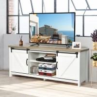 Kotek Wooden Tv Stand With Storage Cabinets & Sliding Barn Doors, Farmhouse Tv Cabinet For Tvs Up 65'', Tv Console Table Entertainment Center For Living Room, Bedroom (White)
