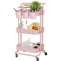 Lezioa 3 Tier Rolling Cart, Ajustable Art Craft Cart Organizer On Wheels, Metal Utility Storage Cart With Handle For Kitchen Bathroom, Mobile Multifunctional Salon Trolley Makeup Cart, Easy Assembly