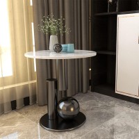 Light Luxury Marble Side Table, Modern Living Room Coffee Table Small Round Table Stable Bedside Table Simple And Creative Corner Table Mahfei (Color : White-A, Size : 55X50Cm)