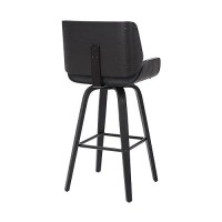 Armen Living Tyler Mid Century Modern Swivel Bar Stool For Kitchen Island Counter In Gray Faux Leather And Black Wood, 30