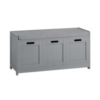 Haotian Fsr80-Sg, Grey Storage Bench With 2 Cabinets, 1 Drawer & Removable Seat Cushion, Shoe Cabinet Storage Unit Bench, Storage Bench For Entryway, Bedroom And Kid'S Room