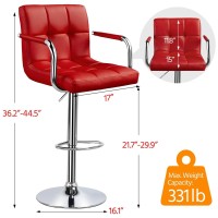 Yaheetech Tall Bar Stools Set Of 2 Modern Square Pu Leather Adjustable Barstools Counter Height Stools With Arms And Back Bar Ch